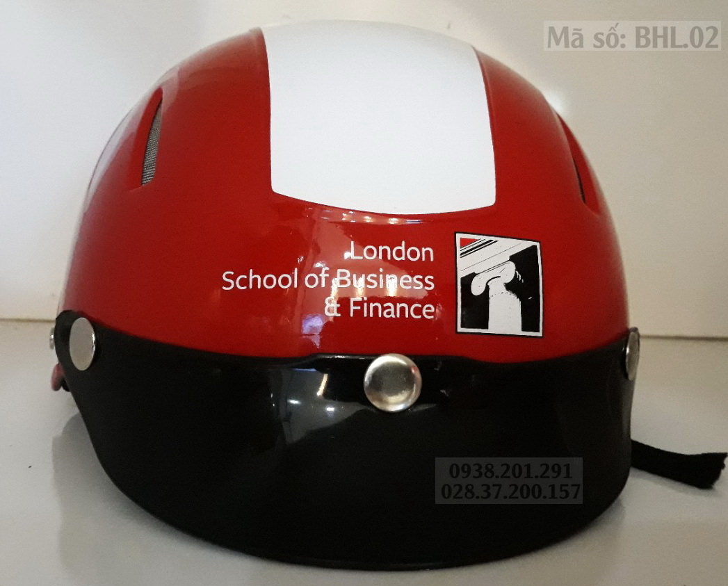 Đặt in mũ nón bảo hiểm màu đỏ phối trắng in logo công ty làm quà tặng quảng cáo giá rẻ