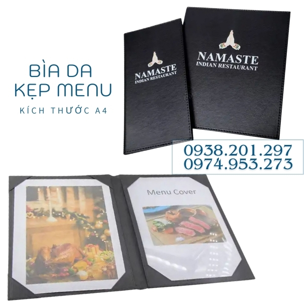Bìa menu thực đơn simili da sang trọng cho nhà hàng khách sạn quán ăn