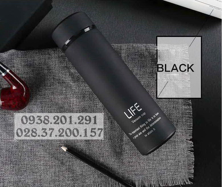 Bình giữ nhiệt màu đen black in logo tên công ty làm quà tặng khách hàng ý nghĩa đẹp giá rẻ