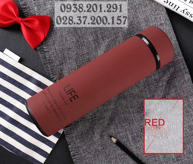Bình giữ nhiệt màu đỏ red in logo tên công ty làm quà tặng khách hàng ý nghĩa đẹp giá rẻ