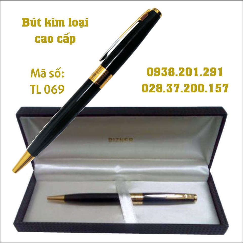 Bút kim loại màu đen vàng in logo có thể đặt khắc logo theo yêu cầu làm quà tặng cao cấp tphcm